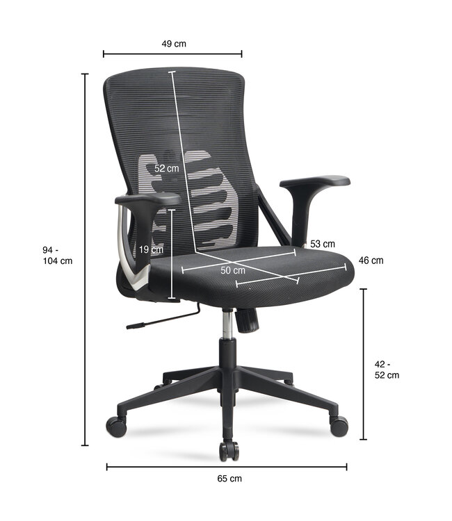 Amstyle Bureaustoel Zwart Gaasbekleding Bureaustoel tot 120 kg | Bureaustoel in hoogte verstelbaar met lendensteun | Ergonomische stoffen bureaustoel met armleuningen en wipfunctie