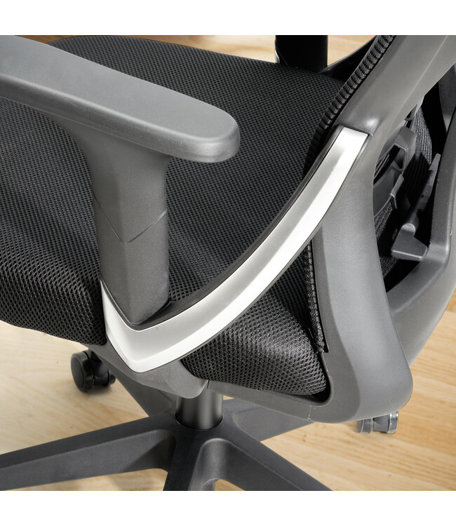 Amstyle Bureaustoel Zwart Gaasbekleding Bureaustoel tot 120 kg | Bureaustoel in hoogte verstelbaar met lendensteun | Ergonomische stoffen bureaustoel met armleuningen en wipfunctie