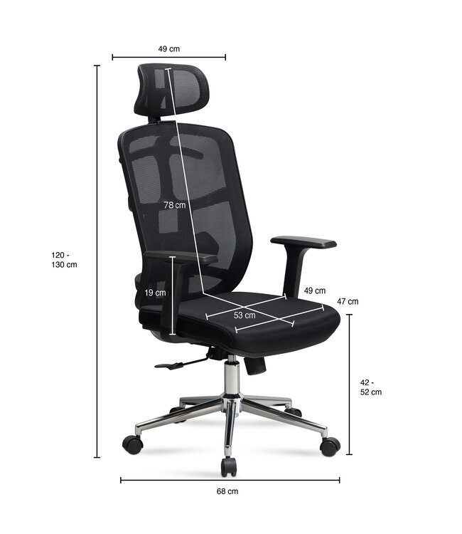 Amstyle Bureaustoel Zwart Mesh Bekleding Bureaustoel tot 120 kg met Hoofdsteun | Bureaustoel in hoogte verstelbaar met lendensteun | Ergonomische stoffen bureaustoel met wipfunctie