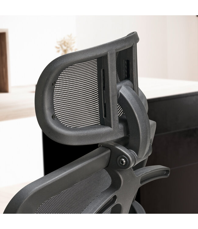 Amstyle Bureaustoel Zwart Mesh Bekleding Bureaustoel tot 120 kg met Hoofdsteun | Bureaustoel in hoogte verstelbaar met lendensteun | Ergonomische stoffen bureaustoel met wipfunctie