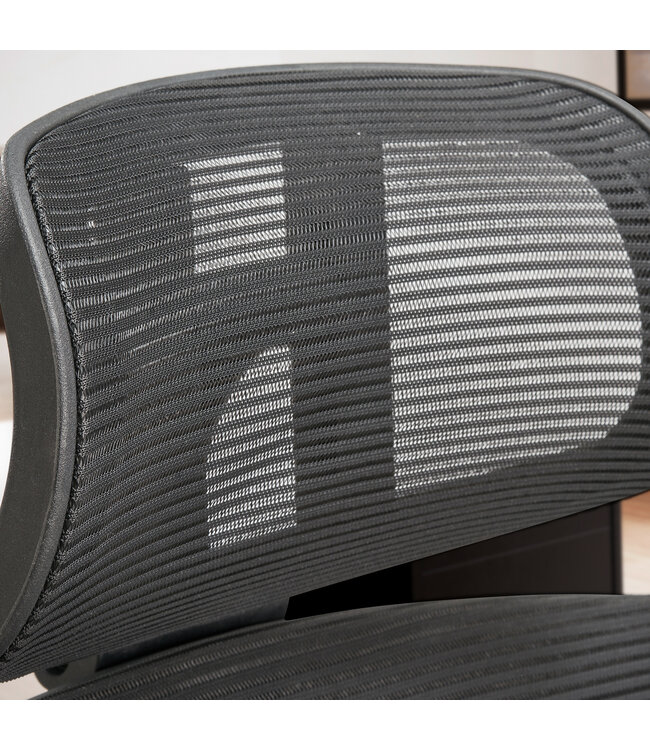 Amstyle Bureaustoel Zwart Mesh Bekleding Bureaustoel tot 120 kg met Hoofdsteun | Bureaustoel in hoogte verstelbaar met lendensteun | Ergonomische stoffen bureaustoel met wipfunctie