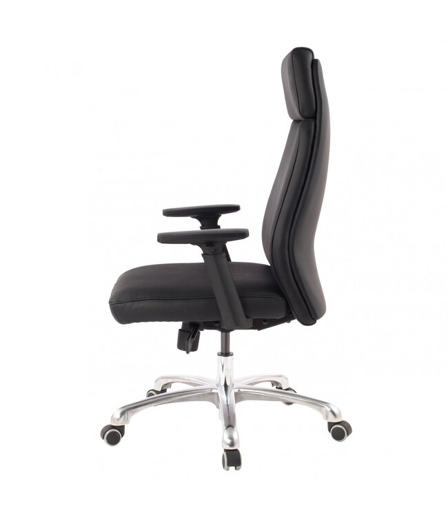 Amstyle bureaustoel PORTO Real Leather Black ergonomisch met hoofdsteun | Ontwerp van de bureaustoel bureaustoel ergonomisch met tilt-functie | Draaibare stoel met armleuningen X-XL 120 kg
