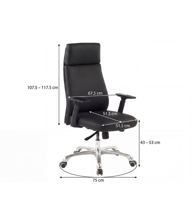 Amstyle bureaustoel PORTO Real Leather Black ergonomisch met hoofdsteun | Ontwerp van de bureaustoel bureaustoel ergonomisch met tilt-functie | Draaibare stoel met armleuningen X-XL 120 kg