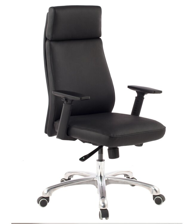Amstyle bureaustoel PORTO Real Leather Black ergonomisch met hoofdsteun | Ontwerp van de bureaustoel bureaustoel ergonomisch met tilt-functie | Draaibare stoel met armleuningen X-XL 120 kg