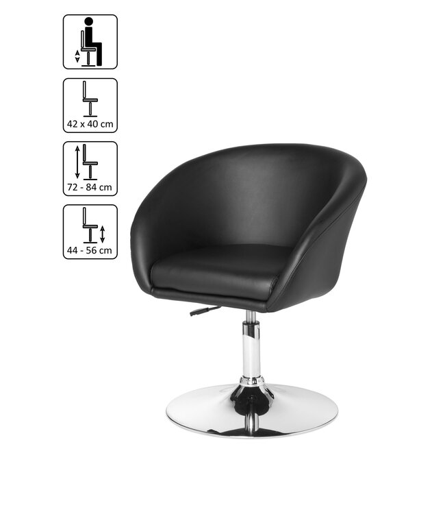Amstyle design relax fauteuil SPM2.157 lounge fauteuil kunstleer cocktail fauteuil zwart | Draaifauteuil | Eetkamerstoel 120 kg | Club fauteuil lederlook | Bureaustoel Modern | Lounge stoel wachtkamer stoel