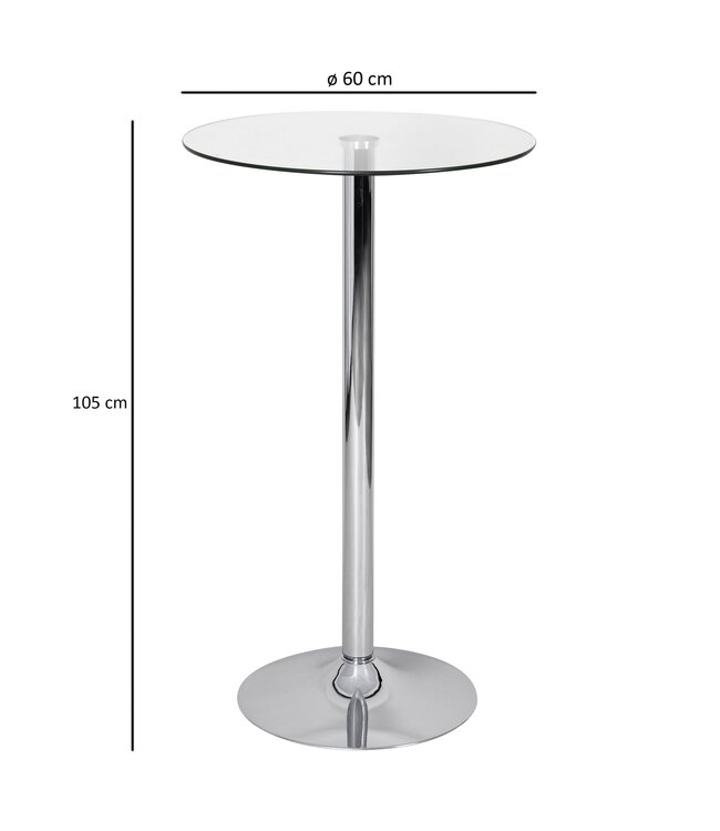 Amstyle bartafel 60x60x105 cm ronde bartafel veiligheidsglas bistrotafel zilver | Eigentijdse bartafel | Design feesttafel metaal | Hoge tafel chroom