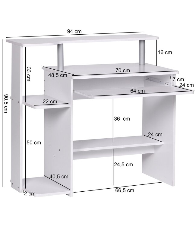 Wohnling computer bureau DENNIS White 94 x 90 x 48 cm met toetsenbord plank | Laptop tafel zonder wielen met top | Pc-tafel met ruimtebesparende printer tray | Bureau voor kleine ruimtes