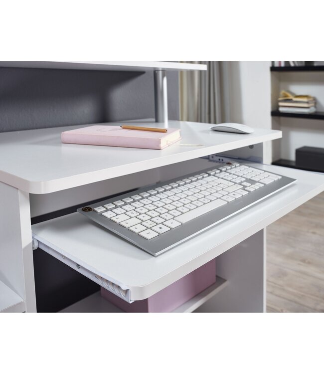 Wohnling computer bureau DENNIS White 94 x 90 x 48 cm met toetsenbord plank | Laptop tafel zonder wielen met top | Pc-tafel met ruimtebesparende printer tray | Bureau voor kleine ruimtes