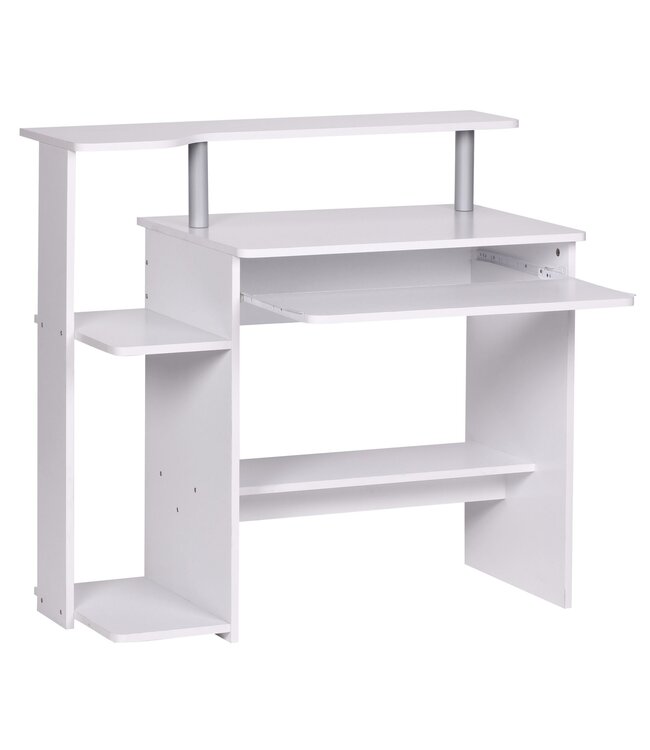Wohnling computer bureau DENNIS White 94 x 90 x 48 cm met toetsenbord plank | Laptop tafel zonder wielen met top | Pc-tafel met ruimtebesparende printer tray | Bureau voor kleine ruimtes