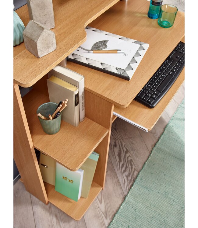 Wohnling computer bureau DENNIS Beech 94 x 90 x 48 cm met toetsenbord plank | Laptop tafel zonder wielen met top | Pc-tafel met ruimtebesparende printer tray | Bureau voor kleine ruimtes