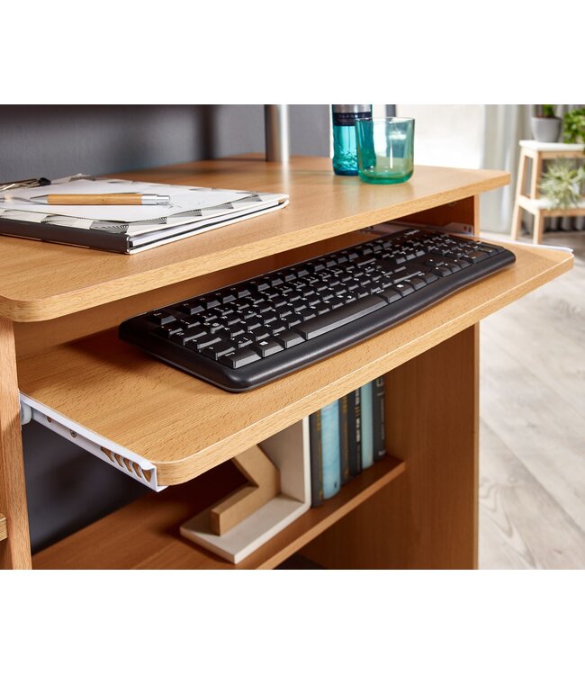 Wohnling computer bureau DENNIS Beech 94 x 90 x 48 cm met toetsenbord plank | Laptop tafel zonder wielen met top | Pc-tafel met ruimtebesparende printer tray | Bureau voor kleine ruimtes