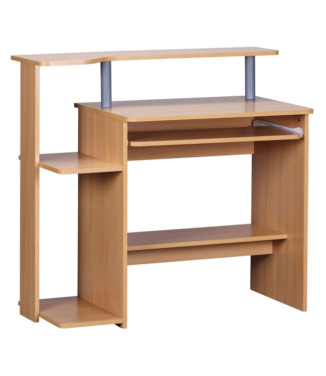 Wohnling computer bureau DENNIS Beech 94 x 90 x 48 cm met toetsenbord plank | Laptop tafel zonder wielen met top | Pc-tafel met ruimtebesparende printer tray | Bureau voor kleine ruimtes