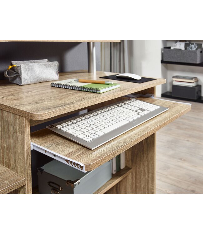 Wohnling computer bureau DENNIS Sonoma eik 94 x 90 x 48 cm met toetsenbord plank | Laptop tafel zonder wielen met top | Pc-tafel met ruimtebesparende printer tray | Bureau voor kleine ruimtes