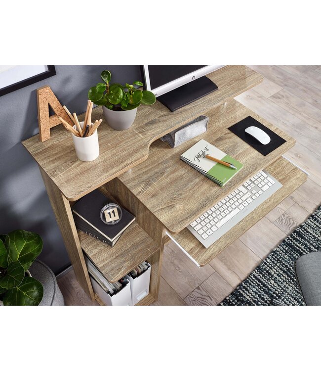 Wohnling computer bureau DENNIS Sonoma eik 94 x 90 x 48 cm met toetsenbord plank | Laptop tafel zonder wielen met top | Pc-tafel met ruimtebesparende printer tray | Bureau voor kleine ruimtes