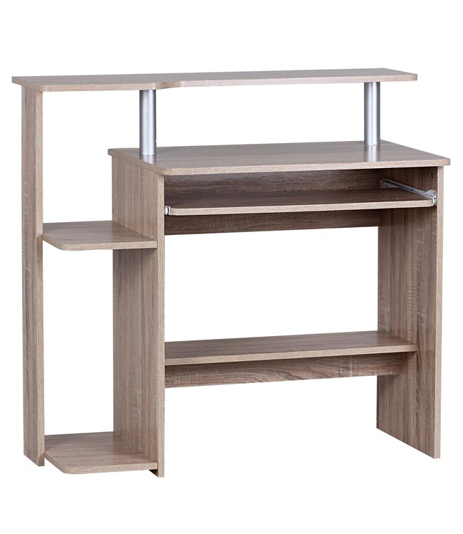 Wohnling computer bureau DENNIS Sonoma eik 94 x 90 x 48 cm met toetsenbord plank | Laptop tafel zonder wielen met top | Pc-tafel met ruimtebesparende printer tray | Bureau voor kleine ruimtes