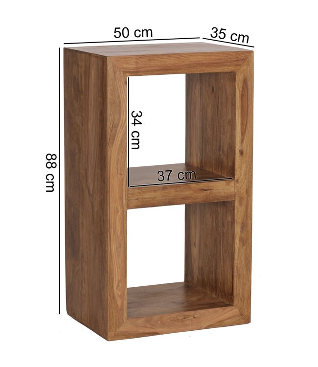 Wohnling plank MUMBAI massief hout sheesham 88cm hoog 2 planken design houten plank natuurproduct bijzettafel landhuisstijl