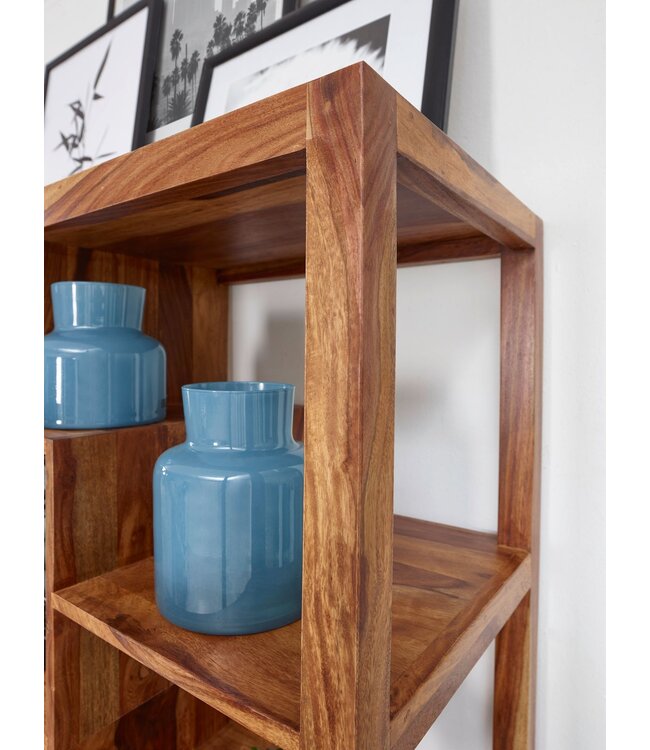 Wohnling boekenplank MUMBAI massief houten sheesham 115 x 180 cm woonkamer plank opbergvakken design landhuisstijl staande plank