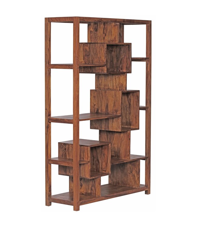 Wohnling boekenplank MUMBAI massief houten sheesham 115 x 180 cm woonkamer plank opbergvakken design landhuisstijl staande plank