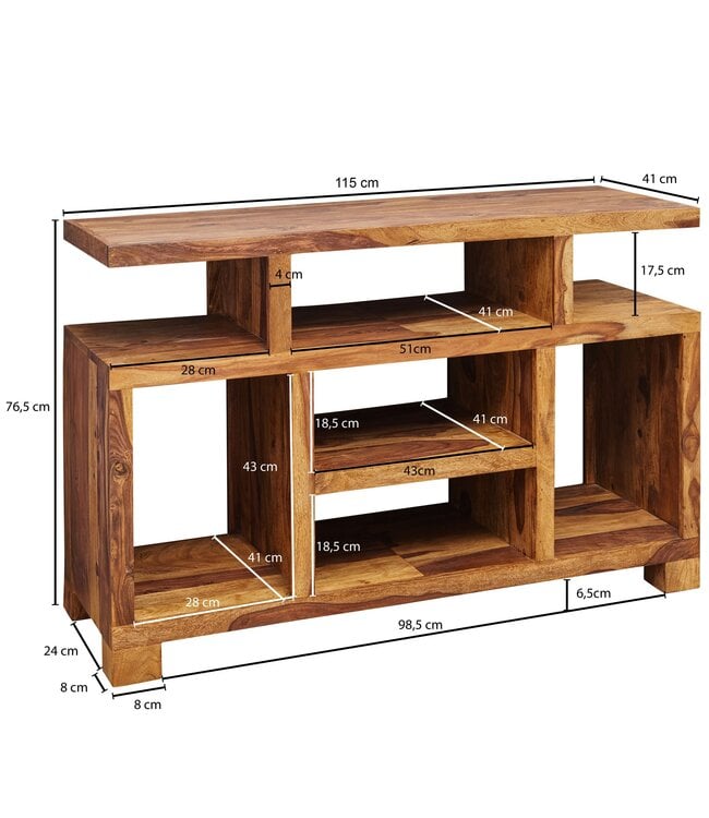 Wohnling WOONEND  dressoir MUMBAI Sheesham massief hout 115 x 76 x 40 cm landelijke stijl Tv-ladekast met opbergvakken | TV-meubel Buffetkast echt hout met 4 poten
