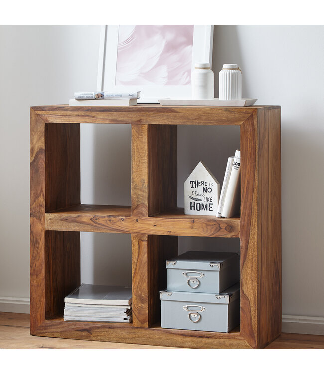 Wohnling staande rekken massief hout Sheesham 82 cm hoog 4 verdiepingen Ontwerp houten plank natuurlijk product tafel landelijke stijl