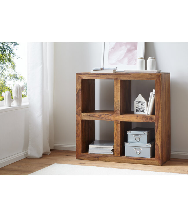 Wohnling staande rekken massief hout Sheesham 82 cm hoog 4 verdiepingen Ontwerp houten plank natuurlijk product tafel landelijke stijl