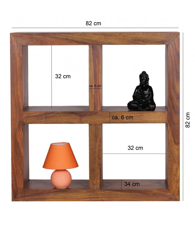 Wohnling staande rekken massief hout Sheesham 82 cm hoog 4 verdiepingen Ontwerp houten plank natuurlijk product tafel landelijke stijl