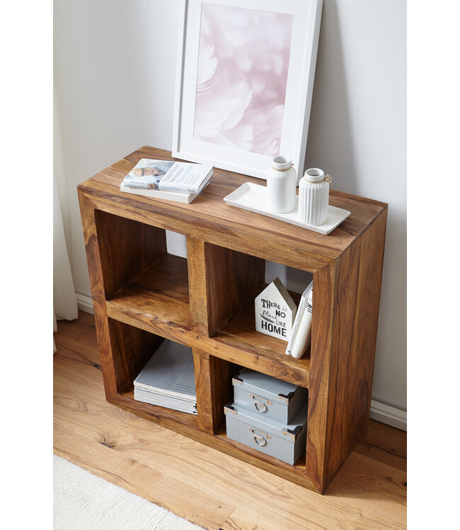 Wohnling staande rekken massief hout Sheesham 82 cm hoog 4 verdiepingen Ontwerp houten plank natuurlijk product tafel landelijke stijl