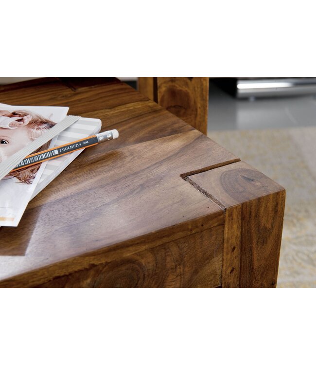 Wohnling set van 3 bijzettafels massief hout Sheesham woonkamertafel landelijke stijl bijzettafel donkerbruin natuurlijk hout