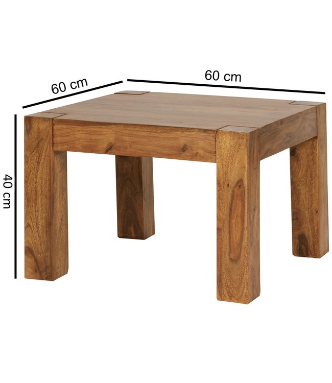Wohnling salontafel MUMBAI massief houten sheesham 60 cm brede salontafel design donkerbruin landhuisstijl bijzettafel