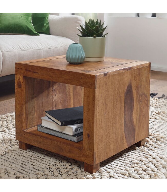 Wohnling salontafel massief hout Sheesham 50 cm breed salontafel ontwerp donkerbruin landelijke stijl tafel