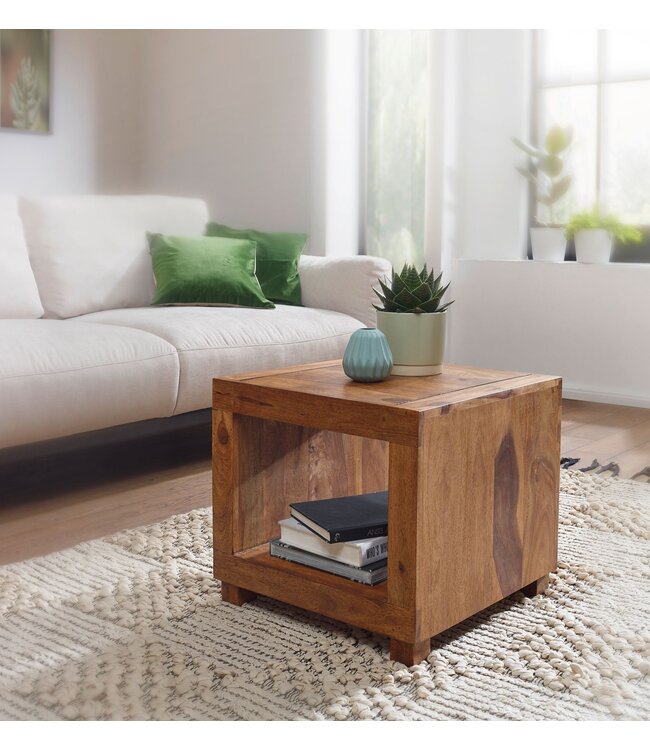 Wohnling salontafel massief hout Sheesham 50 cm breed salontafel ontwerp donkerbruin landelijke stijl tafel