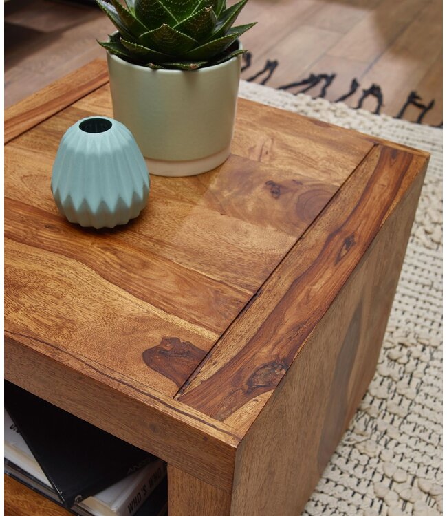 Wohnling salontafel massief hout Sheesham 50 cm breed salontafel ontwerp donkerbruin landelijke stijl tafel