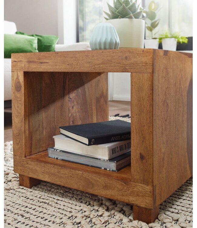 Wohnling salontafel massief hout Sheesham 50 cm breed salontafel ontwerp donkerbruin landelijke stijl tafel