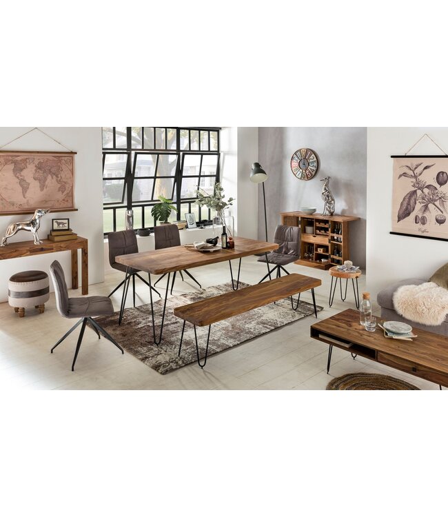 Wohnling console tafel MUMBAI massief houten sheesham console met 1 lade bureau 120 x 40 cm landelijke stijl dressoir
