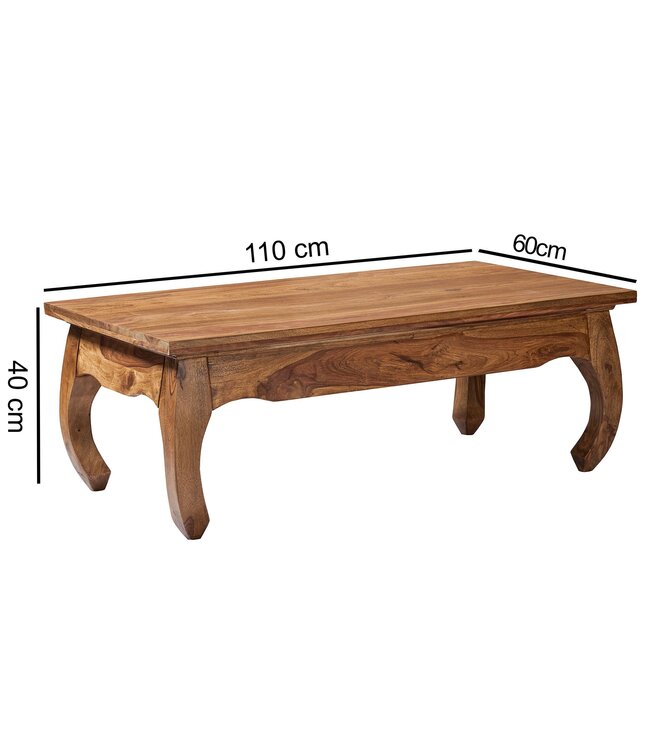Wohnling salontafel massief hout Sheesham 110 cm breed salontafel design donkerbruin landelijke stijl bijzettafel