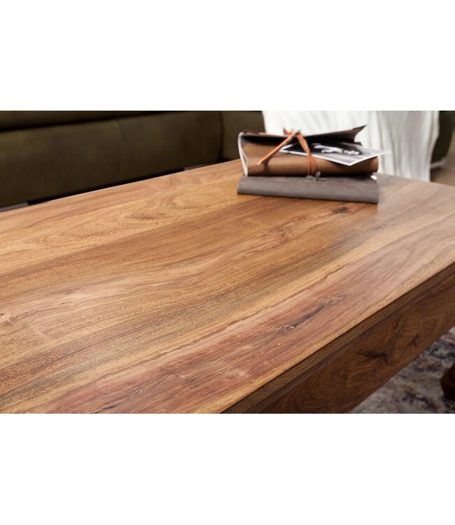 Wohnling salontafel massief hout Sheesham 110 cm breed salontafel design donkerbruin landelijke stijl bijzettafel