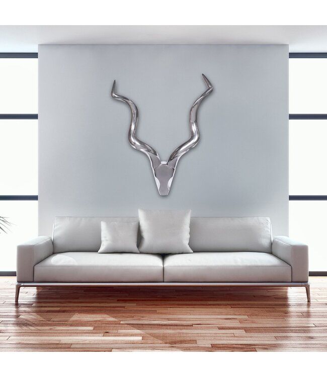Wohnling Stag L wanddecoratie Deer 80cm aluminium zilver aluminium wanddecoratie Antler Ontwerp Decoratie