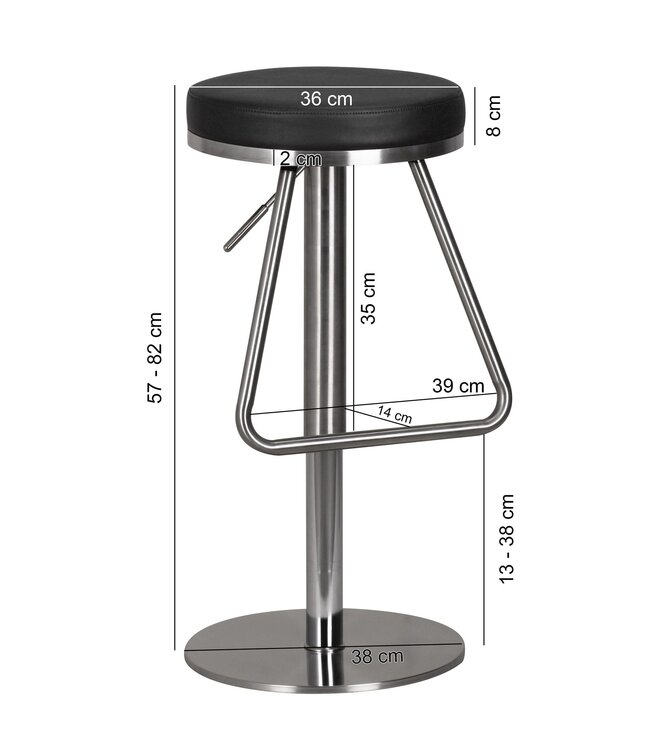 Wohnling Duurzame M6 roestvrij staal barkruk bar stoel zwarte moderne kruk verstelbare design barkruk draaibare stabiel