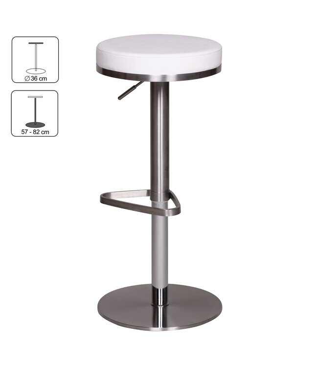 Wohnling Duurzame M7 Barkruk roestvrij witte stoel moderne kruk verstelbare design barkruk draaibare stabiel
