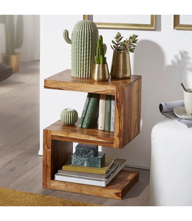 Wohnling bijzettafel MUMBAI massief houten Sheesham S Cube 60cm hoge salontafel design bruine salontafel in landelijke stijl