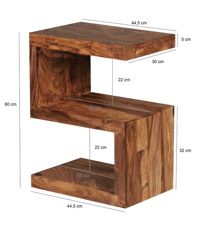 Wohnling bijzettafel MUMBAI massief houten Sheesham S Cube 60cm hoge salontafel design bruine salontafel in landelijke stijl