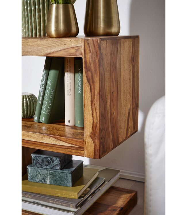 Wohnling bijzettafel MUMBAI massief houten Sheesham S Cube 60cm hoge salontafel design bruine salontafel in landelijke stijl