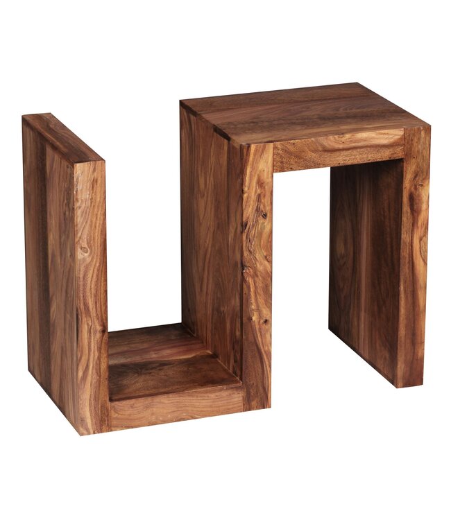 Wohnling bijzettafel MUMBAI massief houten Sheesham S Cube 60cm hoge salontafel design bruine salontafel in landelijke stijl