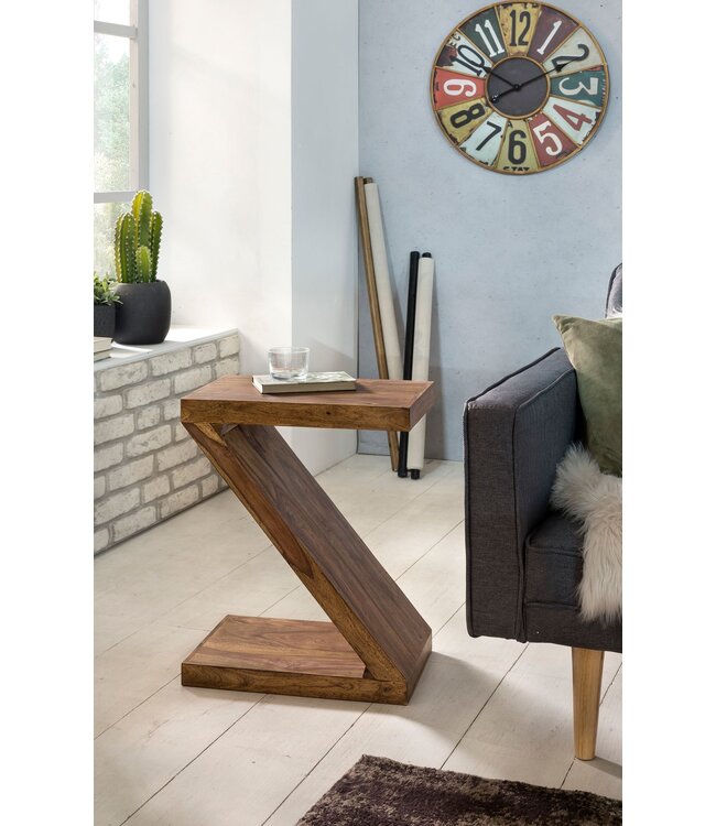 Wohnling tafel massief hout Sheesham Z Cube 59cm hoog salontafel ontwerp bruin landelijke stijl salontafel