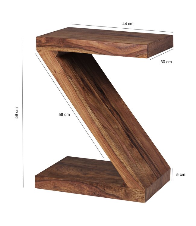 Wohnling tafel massief hout Sheesham Z Cube 59cm hoog salontafel ontwerp bruin landelijke stijl salontafel