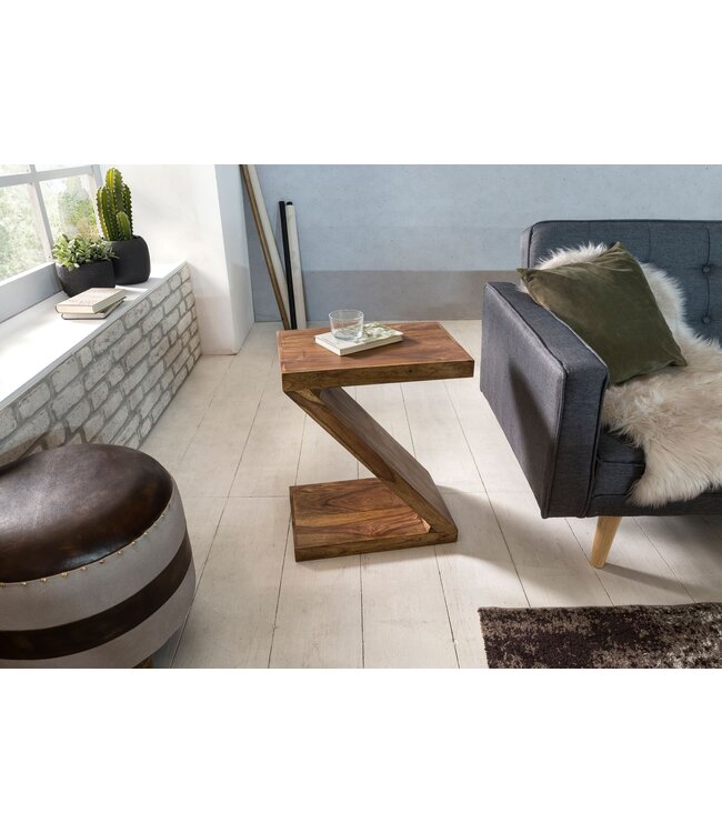 Wohnling tafel massief hout Sheesham Z Cube 59cm hoog salontafel ontwerp bruin landelijke stijl salontafel