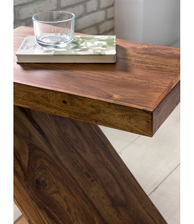 Wohnling tafel massief hout Sheesham Z Cube 59cm hoog salontafel ontwerp bruin landelijke stijl salontafel