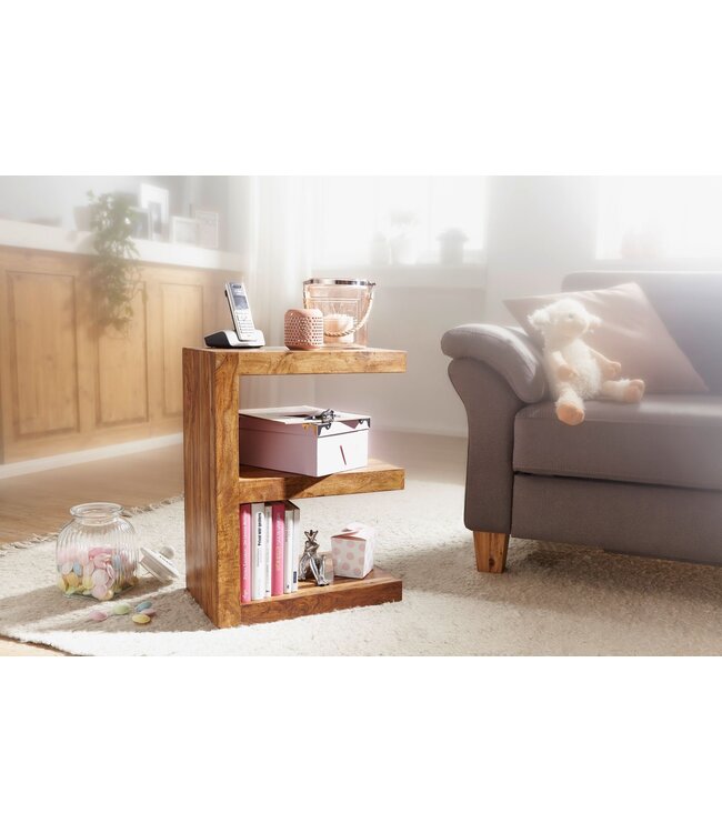 Wohnling bijzettafel MUMBAI massief houten Sheesham E Cube 60cm hoge salontafel design bruine salontafel in landelijke stijl