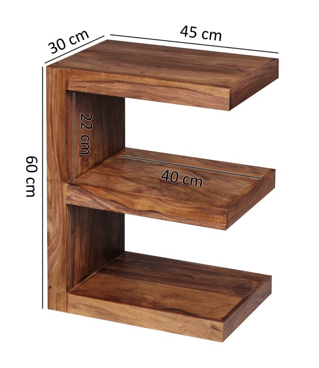 Wohnling bijzettafel MUMBAI massief houten Sheesham E Cube 60cm hoge salontafel design bruine salontafel in landelijke stijl