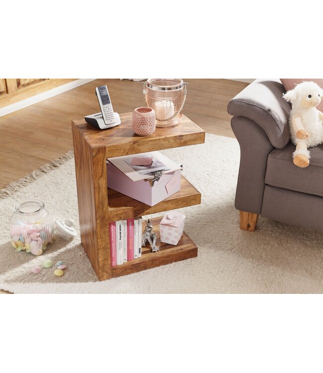 Wohnling bijzettafel MUMBAI massief houten Sheesham E Cube 60cm hoge salontafel design bruine salontafel in landelijke stijl
